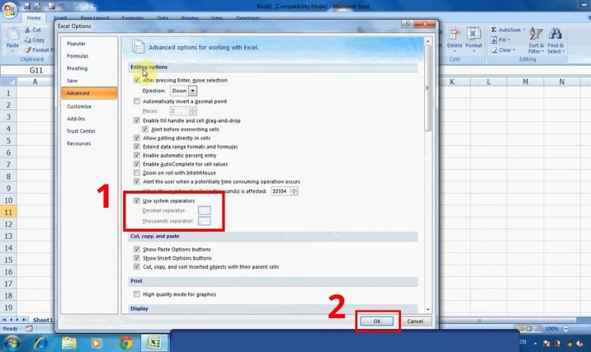 Cách khắc phục lỗi định dạng số thập phân trong Excel 2007