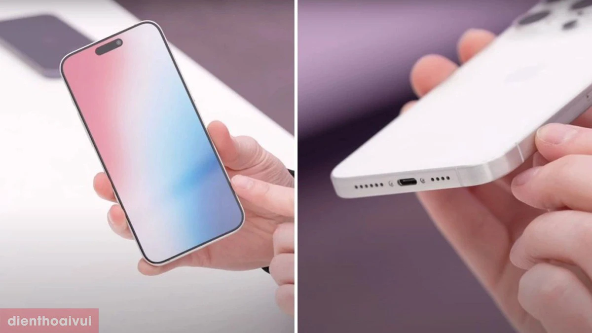 Mặt lưng của iPhone Ultra thế hệ 15 được bao phủ bởi lớp nh&aacute;m mờ, sử dụng cổng Tyce-C
