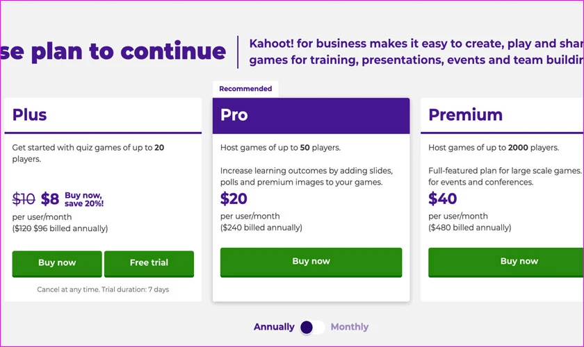 các loại tài khoản kahoot