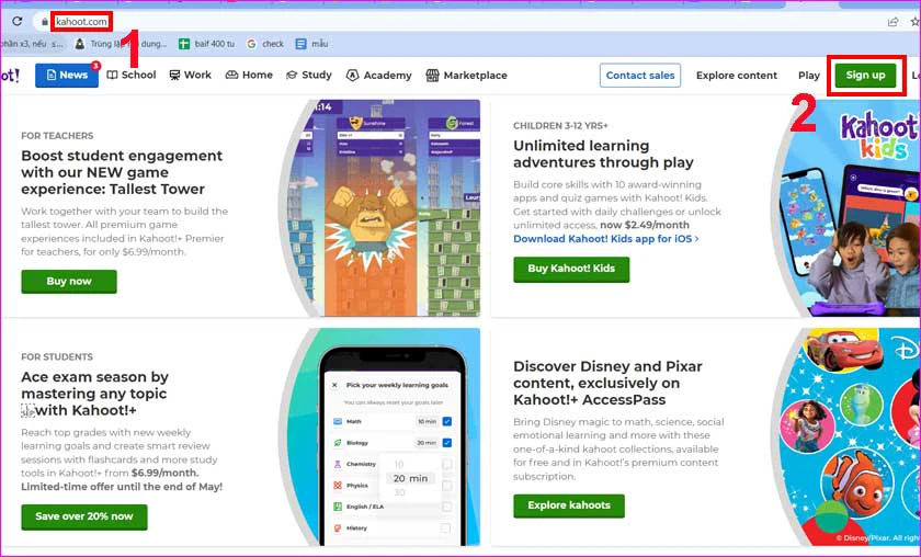 đăng ký tài khoản kahoot