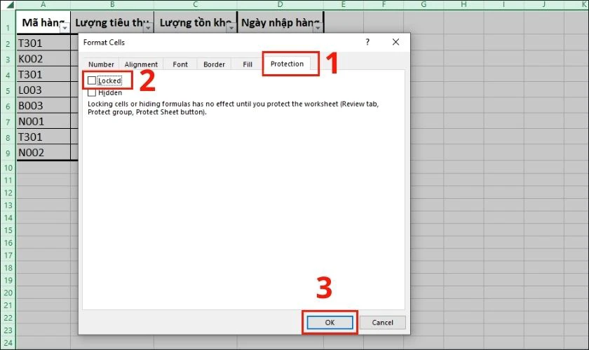 kh&oacute;a &ocirc; trong excel bằng ph&iacute;m tắt kh&ocirc;ng cho chỉnh sửa