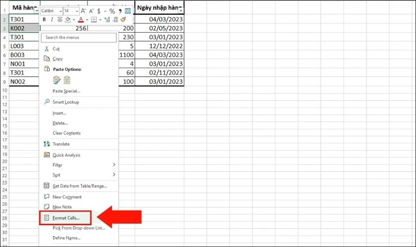 ph&iacute;m tắt kh&oacute;a &ocirc; trong excel