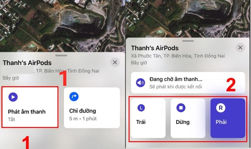 Nhấn v&agrave;o mục Ph&aacute;t &acirc;m thanh rồi chọn tr&aacute;i hoặc phải. T&igrave;m được rồi nhấn dừng