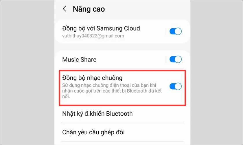 Bật chức năng Đồng bộ nhạc chu&ocirc;ng