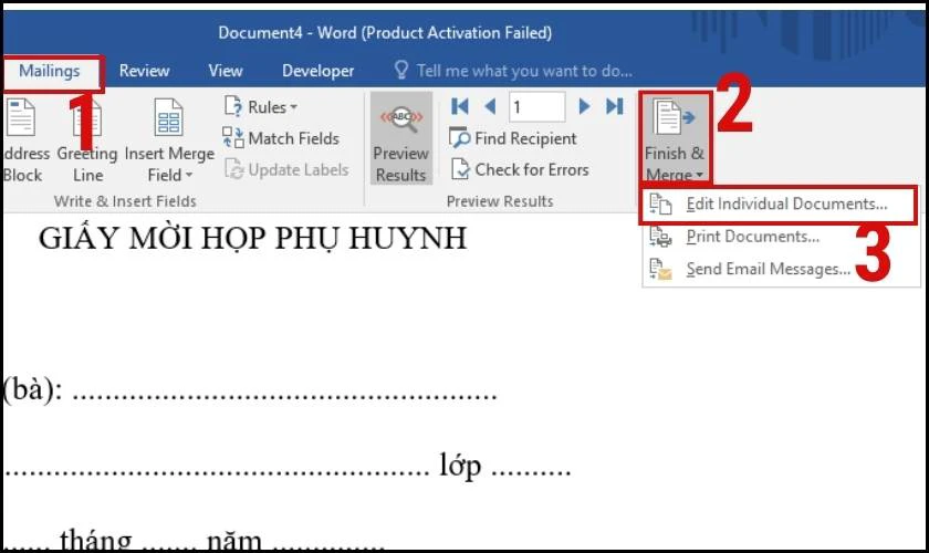 Hướng dẫn c&aacute;ch xem lại kết quả trộn thư trong Word 2010, 2016