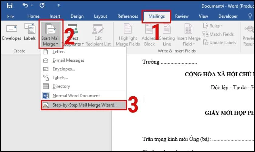 Trộn thư trong Word 2016, 2010 bằng c&aacute;ch tự tạo danh s&aacute;ch 