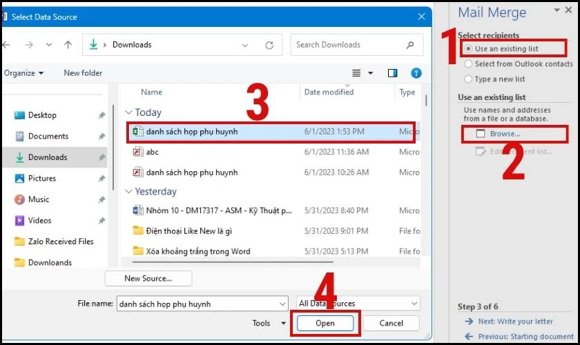 Trộn thư trong Word 2016, 2010 bằng file Excel c&oacute; sẵn 