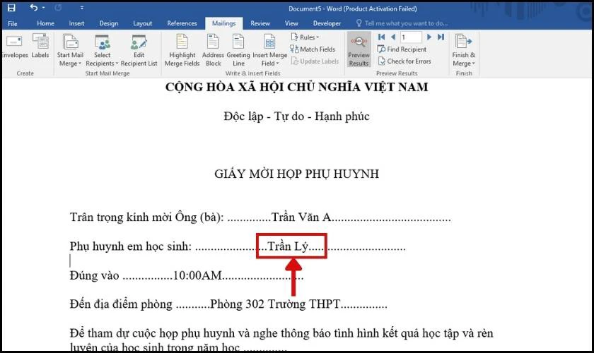 Tiến h&agrave;nh sửa lại trường bị sai th&ocirc;ng tin 