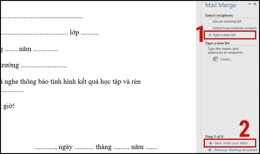 Nhấn Next: Select Recipients tiếp tục 