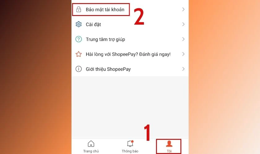 nhấn v&agrave;o bảo mật t&agrave;i khoản