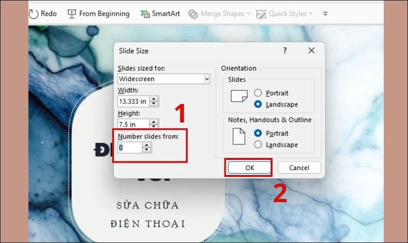 Chọn gi&aacute; trị Number Slide From bằng 0 để bỏ qua trang đầu