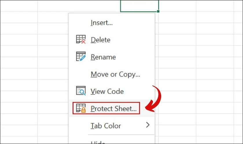 Chọn protect để kh&oacute;a sheet 