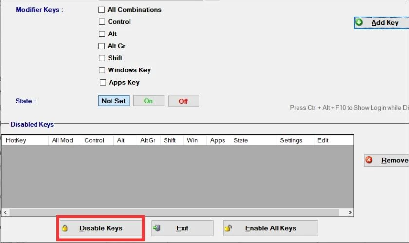 Chọn Enable All Keys để mở kh&oacute;a 