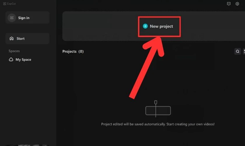 Bắt đầu New Project để dùng Capcut trên máy tính