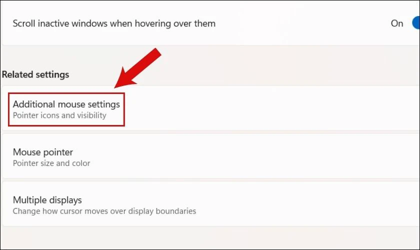 Chọn v&agrave;o d&ograve;ng Additional mouse setting 