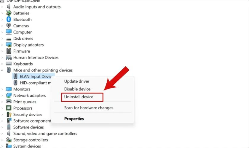 Gỡ cài đặt Driver để sửa lỗi laptop không di chuyển được