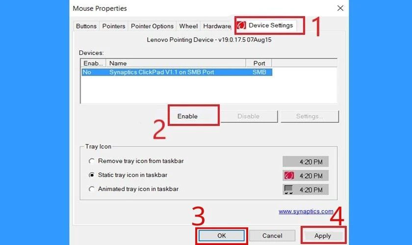 Chọn vào Device Settings rồi chọn Enable