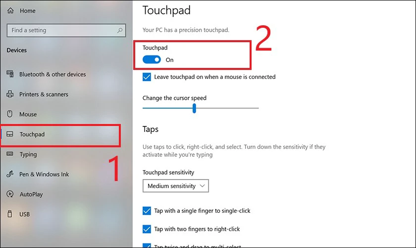 Mở chuột laptop bị khóa bằng Windows Settings