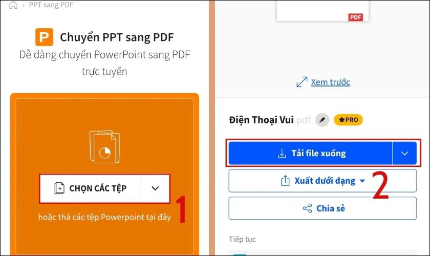 Chọn các tệp để tải xuống