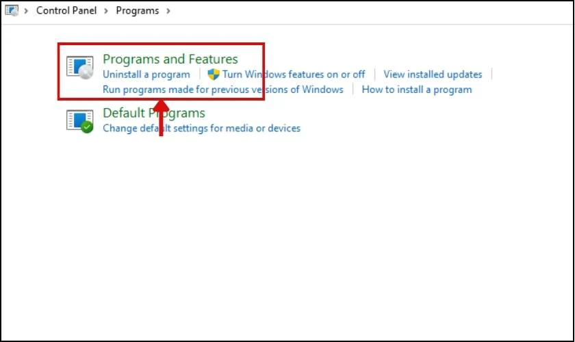 Chọn Programs and Features