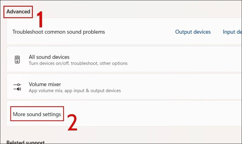 Chọn More sound settings để c&agrave;i đặt