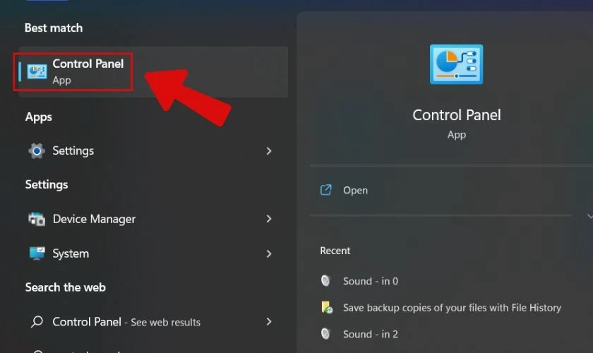 G&otilde; t&igrave;m kiếm Control Panel