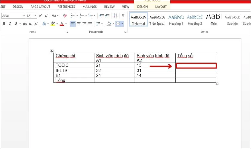 T&iacute;nh tổng trong Word 2010, 2016 qua tham chiếu vị tr&iacute; dữ liệu 
