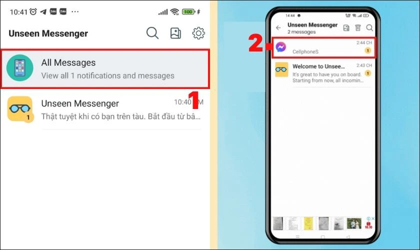 C&aacute;c sử dụng Unseen Messenger xem lại tin nhắn đ&atilde; thu hồi