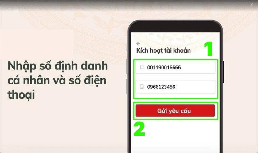 Điền số CCCD v&agrave; số điện thoại để k&iacute;ch hoạt t&agrave;i khoản VNeID