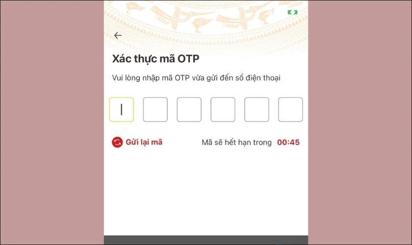 Nhập m&atilde; OTP để lấy lại t&agrave;i khoản VNeID