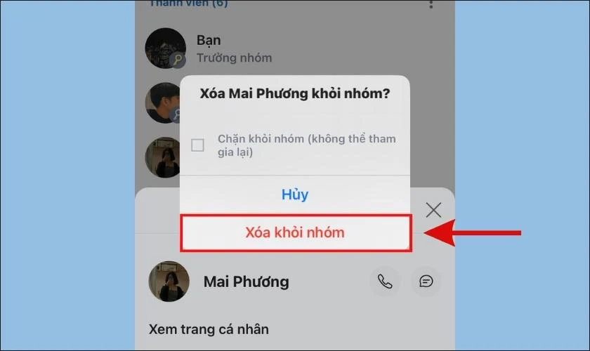 Nhấn v&agrave;o d&ograve;ng chữ X&oacute;a khỏi nh&oacute;m m&agrave;u đỏ