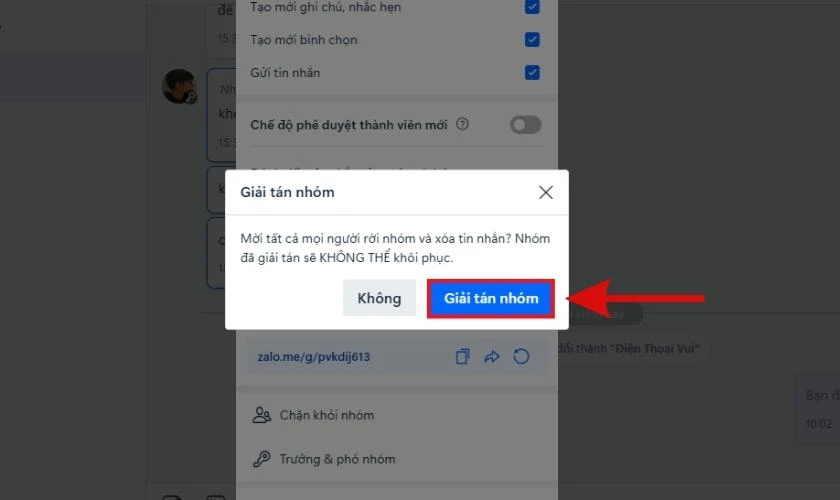 nhấn v&agrave;o mục Giải t&aacute;n nh&oacute;m 