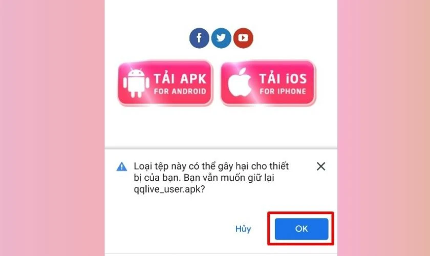 Nhấn v&agrave;o mục Ok để tải QQ Live về Android